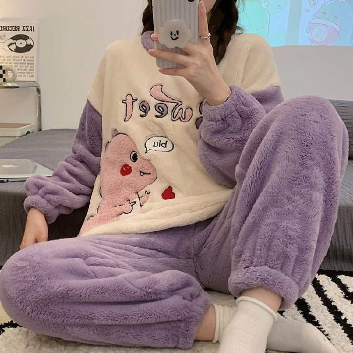 White and purple pajamas with Pink Dinosaur