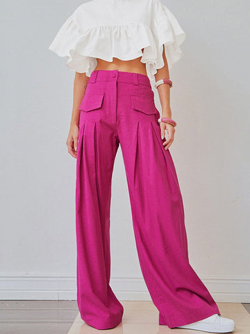 Rose Red High Waist Loose Fit Cargo Trousers