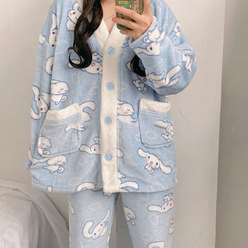 Kawaii Sanrio Pajamas Cute Cartoon Ladies Winter Coral Fleece
